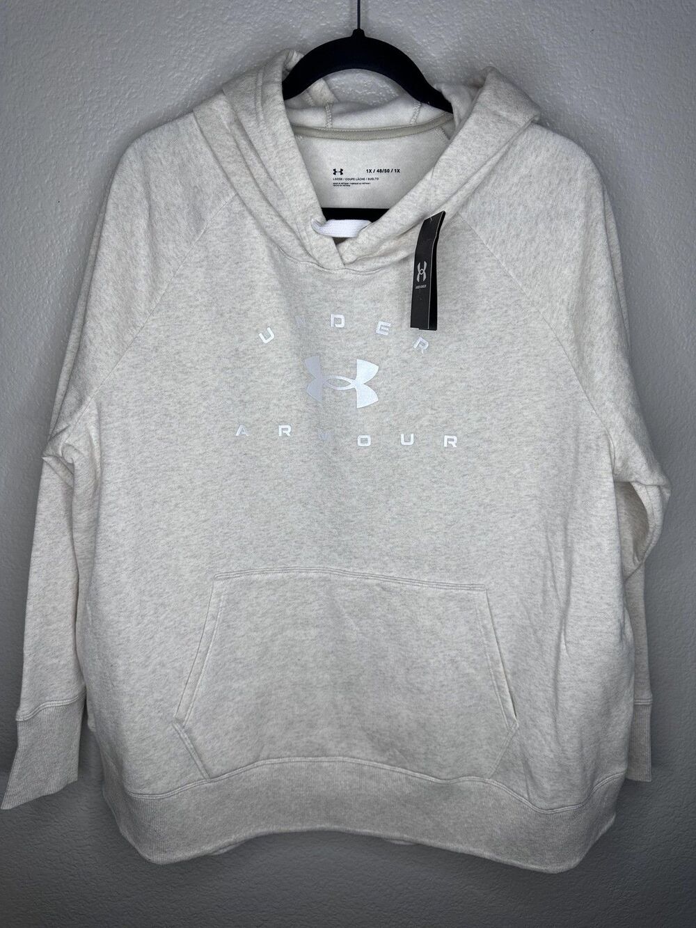 NEW Under Armour Hoodie Womens 1X Gray UA Rival Fleece Logo Pullover Sweatshirt